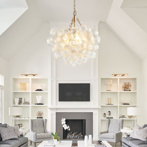 English Elm 20-Inch Gold Pendant Light Chandelier With Elegant Glass Shades – Adjustable, Ideal For Modern Spaces W1340P251915