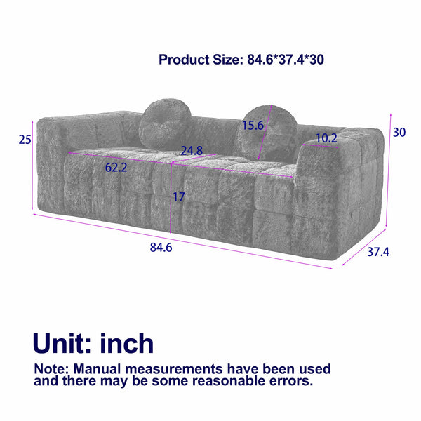 English Elm Modern Boneless Couch With Circular Pillows - Skin-Friendly Lychee-Textured Foam Sofa Design W834S00539
