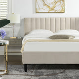 English Elm Aspen Vertical Tufted Modern Headboard Platform Bed Set, Queen, French Beige Performance Velvet