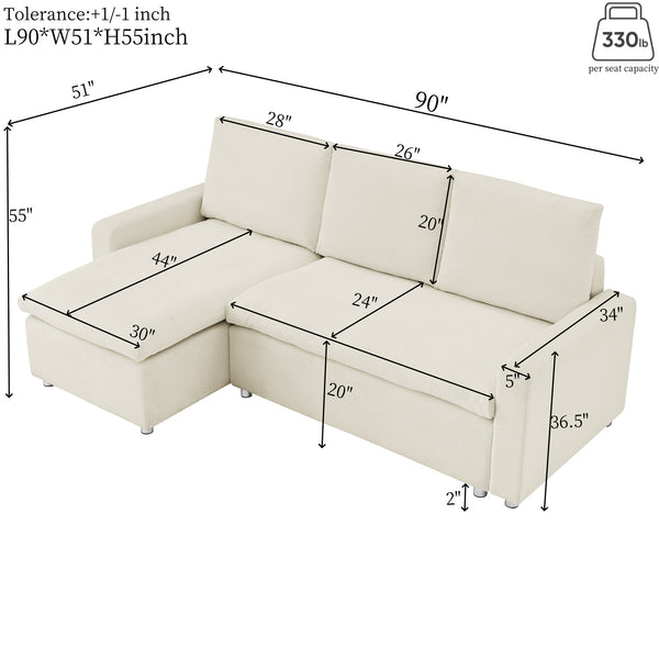 English Elm L L Shaped Convertible Sleeper Sofa Bed with Reversible Chaise, Pull-Out Bed, Hidden Storage Covers Beige W1117S00113