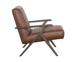 Sunpan Peyton Lounge Chair - Mid-Century Modern Design with Retro Flair and Distressed Brown Oak Frame Bravo Cognac