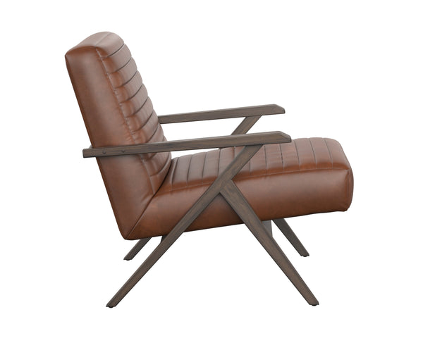 Sunpan Peyton Lounge Chair - Mid-Century Modern Design with Retro Flair and Distressed Brown Oak Frame Bravo Cognac