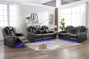 English Elm Mspm070 Power Reclining Sofa Set with Led Lighting Usb Ports and Faux Leather Seating W1805S00150
