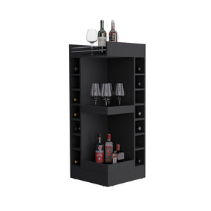 English Elm Bar Cabinet with Concealed Double Doors and 8 Wine Bottle Slots, Durable Engineered Wood Storage Solution Black 51.18 L x 23.23 W x 4.72 H B097P296847