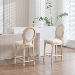 English Elm French Country 26'' Bar Chairs Set Of 2, Upholstered Comfort With Round Back, Vintage Elegance, Beige W3426P324574