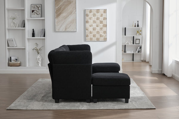 English Elm UNITED Modular 6-Seat Sectional Sofa with Removable Ottoman, Storage Compartments, Convertible Comfort Black W1568S00243