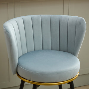 English Elm Counter Velvet Swivel Bar Stools Set of 2 - 360° Upholstered 26" Seat, Gold/Black Metal Legs, Blue W2725P237554