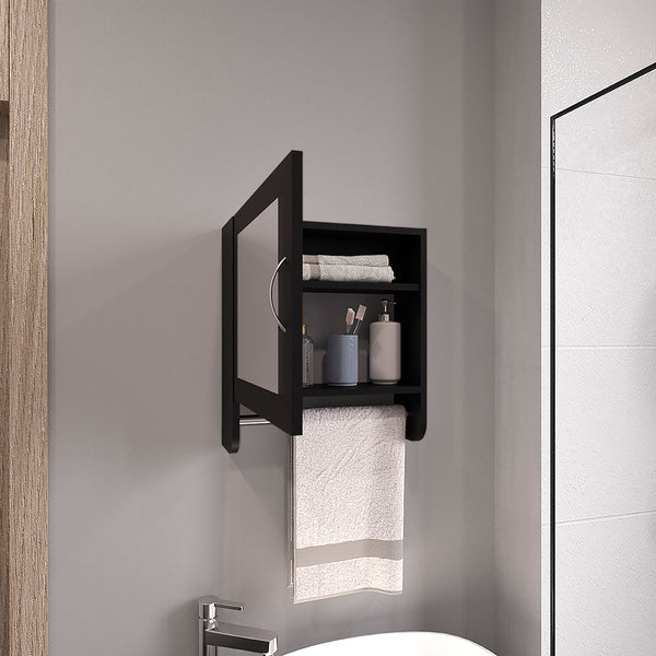 English Elm BOTIQ Mirrored Medicine Cabinet with Towel Rack and Two Interior Shelves for Compact Spaces Black 20.3 L x 18.4 W x 2.4 H B070P242492