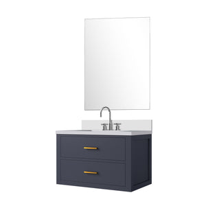 English Elm Blue Single Bath Vanity Set With Cultured Marble Countertop, Chrome Faucet & Frameless Mirror, 30" W B2731S01977