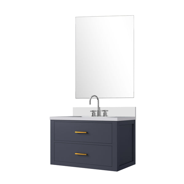 English Elm Blue Single Bath Vanity Set With Cultured Marble Countertop, Chrome Faucet & Frameless Mirror, 30" W B2731S01977
