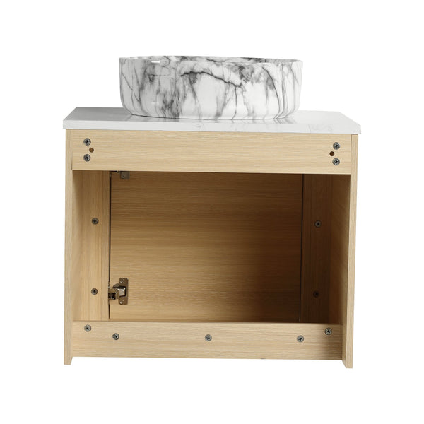 English Elm 24'' Wall-Mounted Bathroom Vanity With Ceramic Vessel Sink & Soft-Close Door For Small Spaces W999S00460