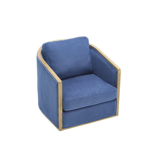 English Elm Corduroy Swivel Barrel Chair with Sturdy Wood Frame & Metal 360° Base, Plush Corduroy Comfort Pop Navy W395P220273