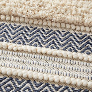 JLA Home INK+IVY - Bath Rug Hand-Woven Shaggy Taupe Geo Stripe Rug with Non-Skid Backing, Machine Washable Boho Chic Navy II72-1358