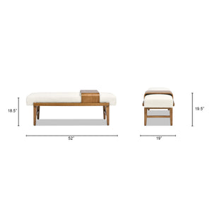 English Elm Jennifer Taylor Home - Billie Sustainable 52" Modern Telephone Bench with Sliding Shelf, Ivory Boucle Seat, Solid Rubberwood B2719P238470
