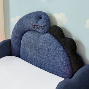 English Elm Twin Dinosaur Boucle Upholstered Kids Bed Solid Wood Frame with Padded Safety Rails Navy Blue W1413P384919