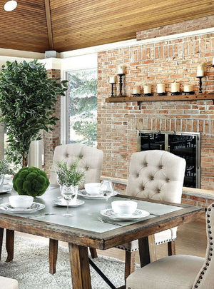 English Elm Contemporary Rustic Oak Dining Side Chairs Set of 2 — Tufted Nailhead Fabric Seats, Bold Sturdy Design, Solid Wood Elegance Beige Multi,Ivory Multi 43 L x 17 W x 20 H B011P200228