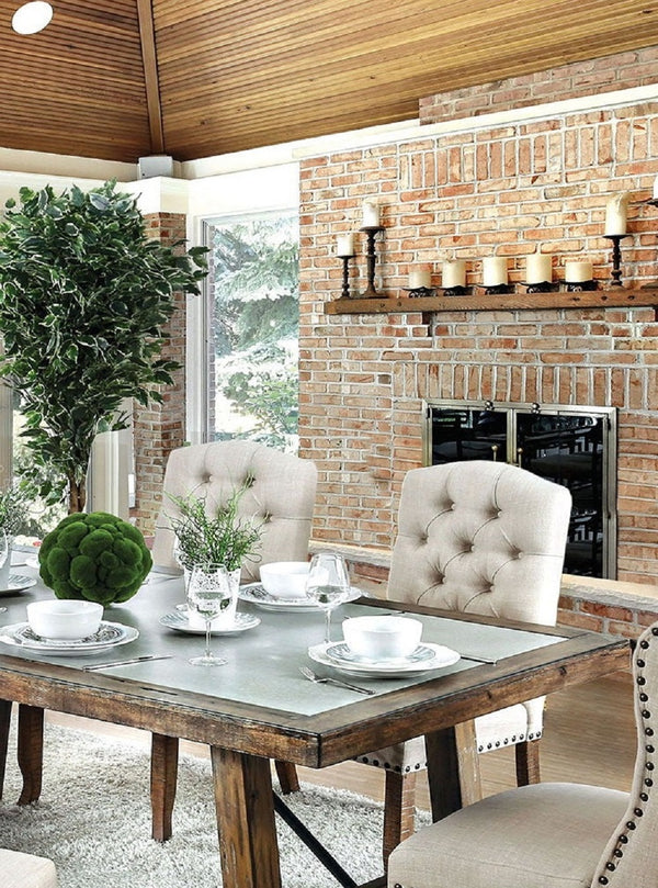 English Elm Contemporary Rustic Oak Dining Side Chairs Set of 2 — Tufted Nailhead Fabric Seats, Bold Sturdy Design, Solid Wood Elegance Beige Multi,Ivory Multi 43 L x 17 W x 20 H B011P200228