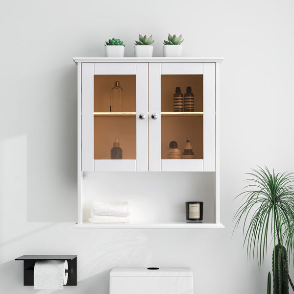 English Elm Upgraded Wall Mounted Bathroom Cabinet Mdf Over Toilet Storage with Soft Close Doors White T3785P356591