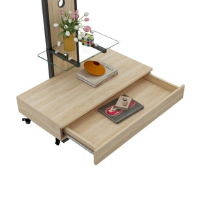 English Elm Tv Rolling Cart with Swivel Mount Lockable Wheels Pull Out Drawer Iron Frame Natural W241P246881