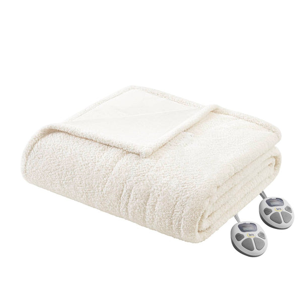 English Elm 1 Twin Faux Feathersoft Electric Blanket with 10 Heat Settings and Auto Shutoff Ivory B035P319614