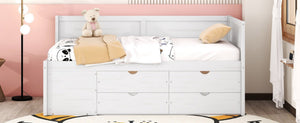 English Elm Twin Daybed with Two Pull Out Drawers and Open Shelves for Small Bedroom Storage White LP102022AAK