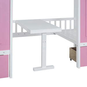English Elm Twin-over-twin Bunk Bed Convertible Lower Desk Solid Pine Kids Bedroom Space Saver LT000681AAH-1