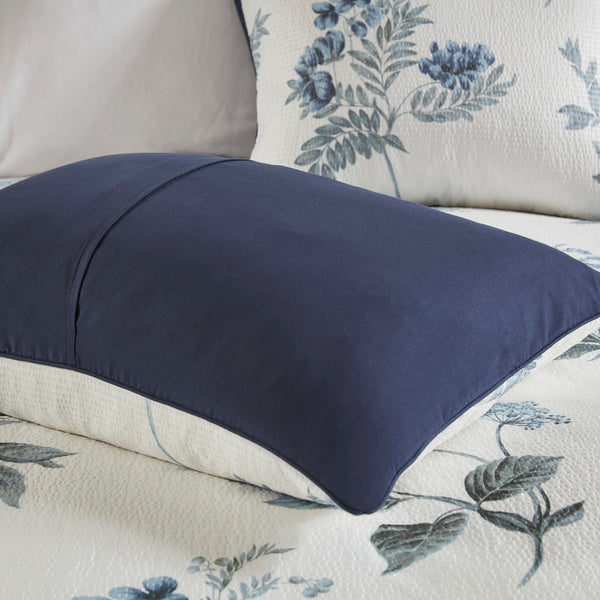 English Elm 7 Seersucker Comforter Set with Floral Print, Euro Shams, Decorative Pillow & Throw Blanket, Full/Queen Blue 23.62 L x 18.9 W x 12.2 H B03597121