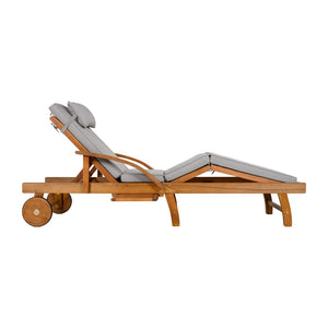 English Elm U_style Acacia Wood Outdoor Chaise Lounger with Reclining Backrest Cushions and Side Tray Gray N711P415859E