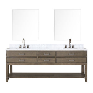 English Elm Grey Oak Double Bath Vanity Set With Carrara Marble Top, Chrome Faucets, & 36" Mirrors For Elegance B2731S01920