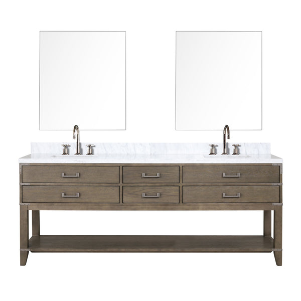 English Elm Grey Oak Double Bath Vanity Set With Carrara Marble Top, Chrome Faucets, & 36" Mirrors For Elegance B2731S01920