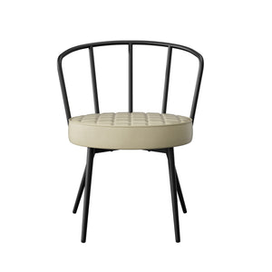 English Elm Dining Chairs Set Of 2 – Mid-Century Modern Armless, Ergonomic Beige Leather Seat, Sturdy Metal Legs T3950P394504