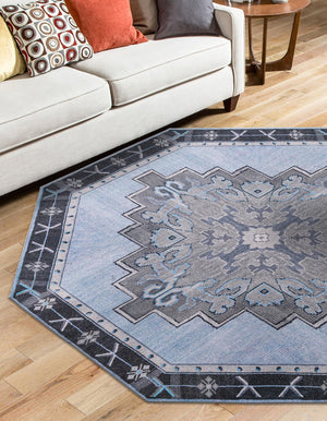 Unique Loom Timeless Thomas Machine Made Medallion Rug Blue Gray, Navy Blue 7' 7" x 7' 7"