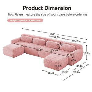 English Elm U-shaped Modular Sectional Sofa with Plush Fabric and High Resilience Foam for Living Rooms Pink W714S01564