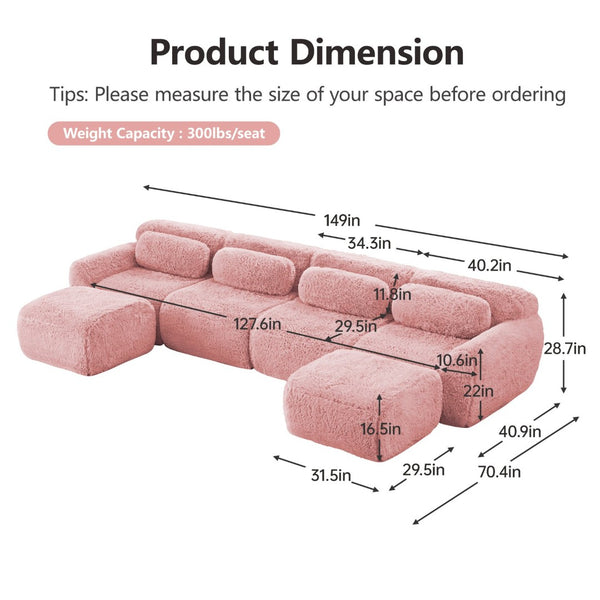 English Elm U-shaped Modular Sectional Sofa with Plush Fabric and High Resilience Foam for Living Rooms Pink W714S01564
