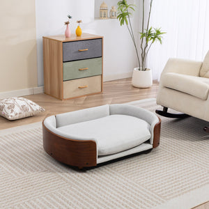 English Elm Scandinavian Elevated Dog Bed Luxury Pet Sofa with Walnut Bent Wood Back Velvet Gray, Large Size W794P366327