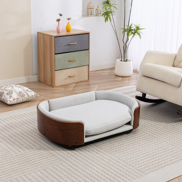 English Elm Scandinavian Elevated Dog Bed Luxury Pet Sofa with Walnut Bent Wood Back Velvet Gray, Large Size W794P366327