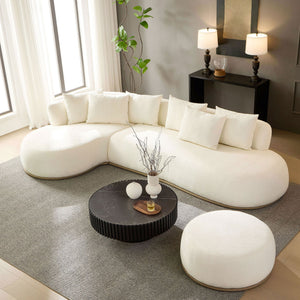 English Elm 134.6" Oversized L-Shaped Sectional Sofa with Ottoman, Beige, No Assembly, 6 Pillows, Deep Seats, Modern Comfort W3208S00002