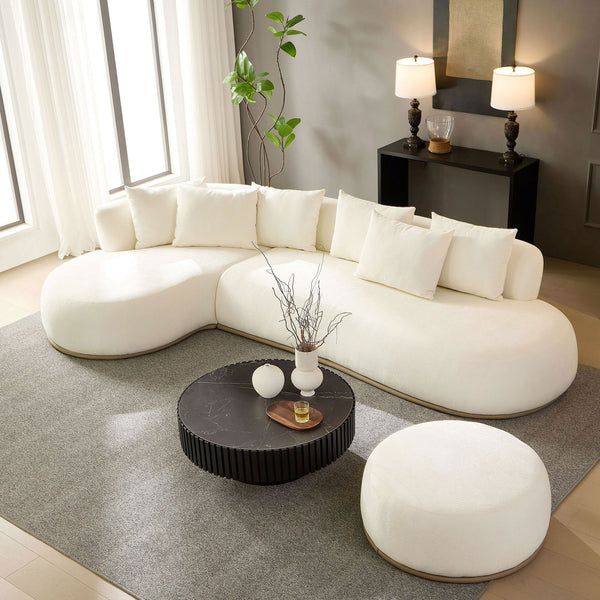 English Elm 134.6" Oversized L-Shaped Sectional Sofa with Ottoman, Beige, No Assembly, 6 Pillows, Deep Seats, Modern Comfort W3208S00002