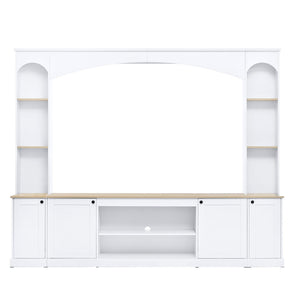English Elm Arched Farmhouse Entertainment Center with Open Shelving for Living Room White N721S000063K