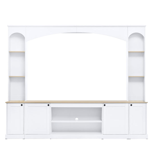 English Elm Arched Farmhouse Entertainment Center with Open Shelving for Living Room White N721S000063K