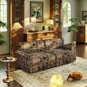 English Elm Luxuriously Deep Chenille Sofa with Pleated Skirt and Rolled Arms for Living Rooms Black Floral W1885S00296