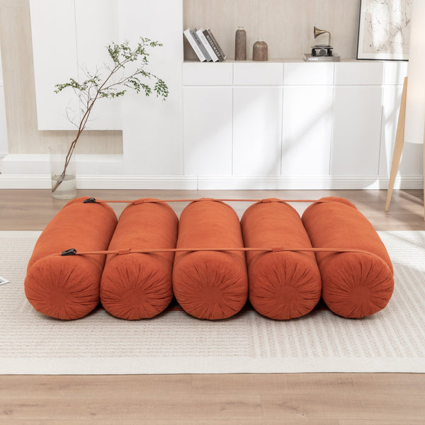 English Elm Adjustable Corduroy Floor Sofa with 5 Modular Cylinders for Custom Lounging and Ultimate Comfort Orange W1170P365599