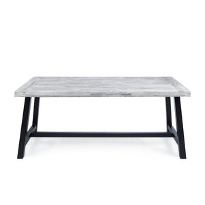 English Elm Christopher Knight Home® - Outdoor Weatherproof Acacia Wood Dining Table with Rustic Metal Frame for Patio, Poolside Gatherings Grey+Black N768P197034G