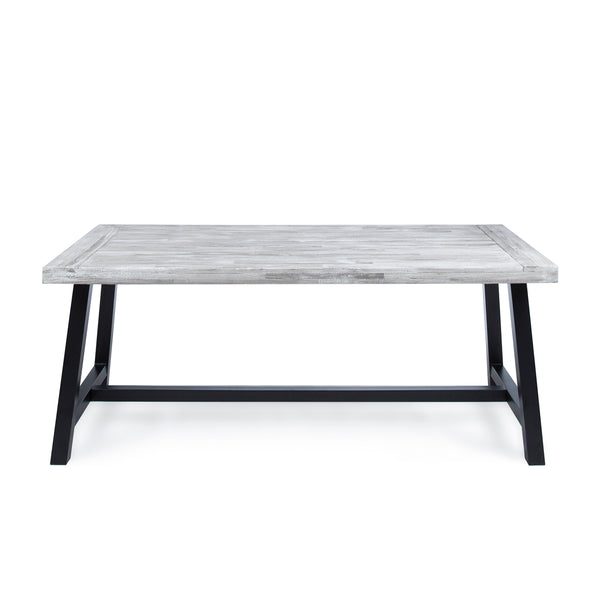 English Elm Christopher Knight Home® - Outdoor Weatherproof Acacia Wood Dining Table with Rustic Metal Frame for Patio, Poolside Gatherings Grey+Black N768P197034G