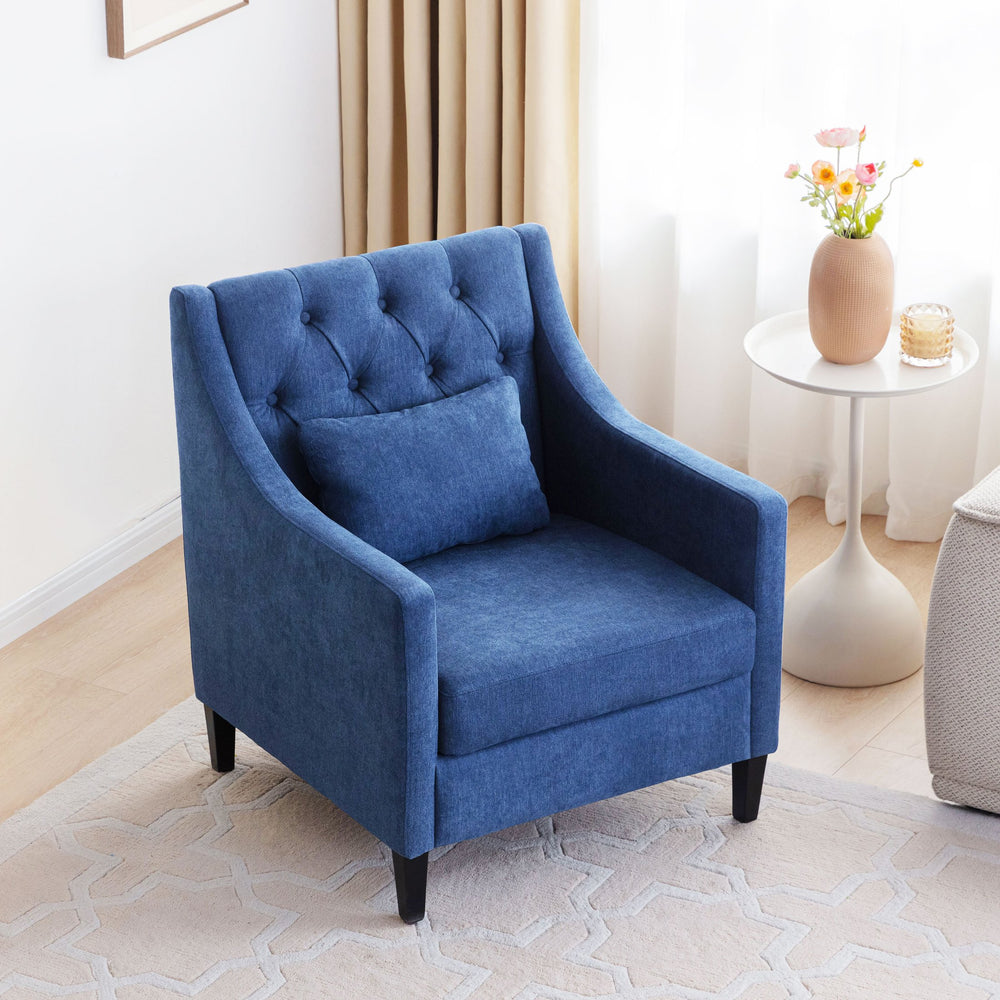 English Elm Living Retro Accent Armchair with Tufted Buttons, Plush Lumbar Support, Durable FSC Wood Frame, Upholstered Comfort Blue W2975P223173
