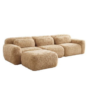 English Elm L-shaped Plush Modular Sectional Sofa with Ottoman and High Resilience Foam Seating Light Khaki W714S01568