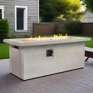 English Elm 60" 70in Concrete Propane Fire Pit Table 60000 BTU with Storage Cabinet, Pulse Ignition, Light Gray W853P202206