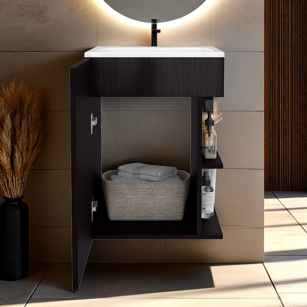English Elm Natural Oak Compact Vanity Cabinet With 2 Adjustable Shelves – Ideal For Small Spaces & Storage B062S01378