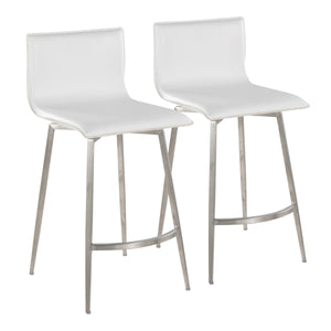 English Elm Mara 26" Upholstered Counter Stool Set of 2 — Contemporary White Faux Leather Swivel, Metal Base, Footrest B202S00347