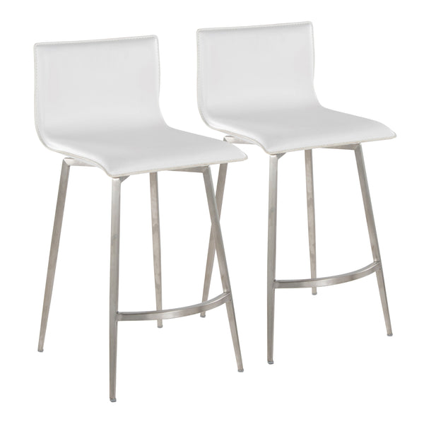 English Elm Mara 26" Upholstered Counter Stool Set of 2 — Contemporary White Faux Leather Swivel, Metal Base, Footrest B202S00347